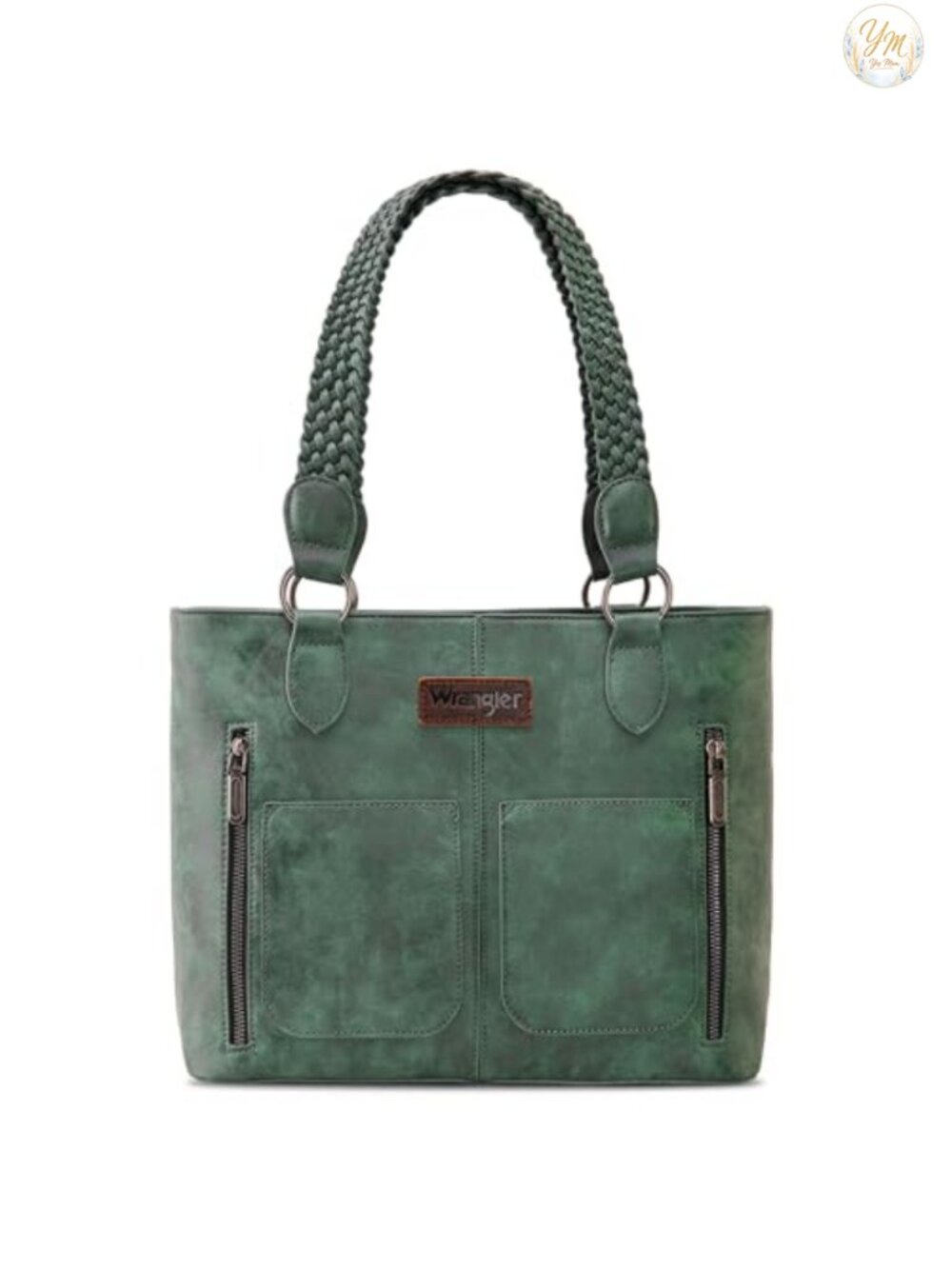 Wrangler Distressed Faux Leather Tote Bag with Multi Pockets and Braided Strap